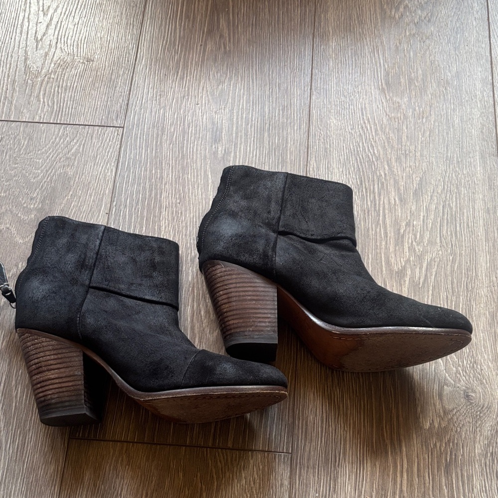 Rag and bone Black Suede Ankle Boots with Stacked Heel